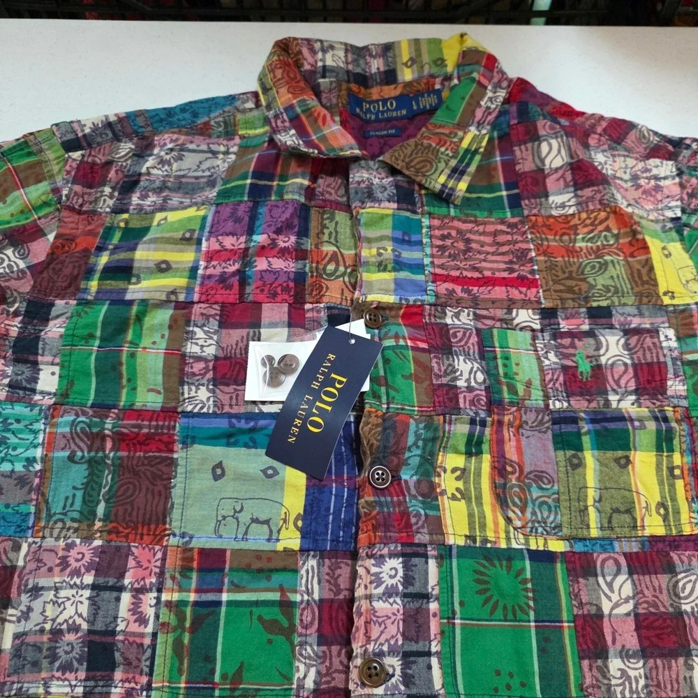 NWT Polo Ralph Lauren Men Classic Fit Patchwork Plaid Paisley Buttondown Shirt L